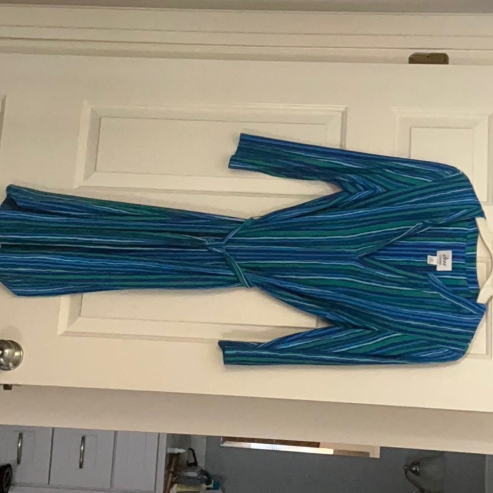 JM Collection Blue and Green Striped Dress